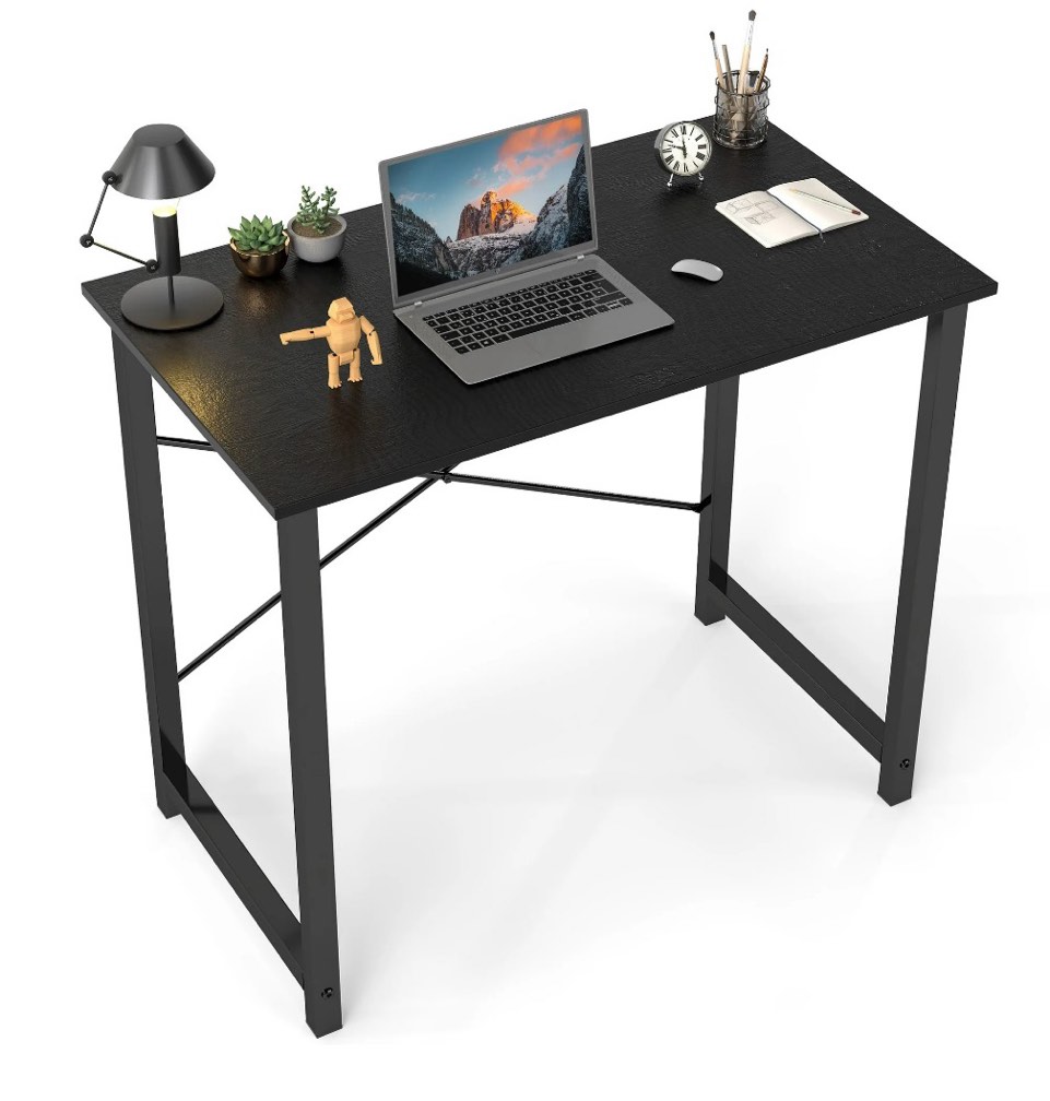 concetta 40 inch computer desk, simple office desk table for gaming or home office, writing desk for small space, black
