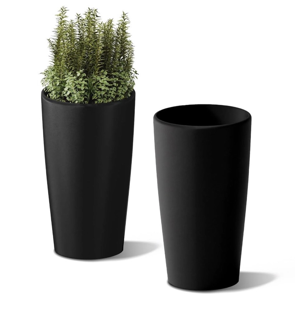 snugniture 22-inch modern outdoor planters, set of 2, large matte frosted design for indoor & outdoor use, weather-resistant, black