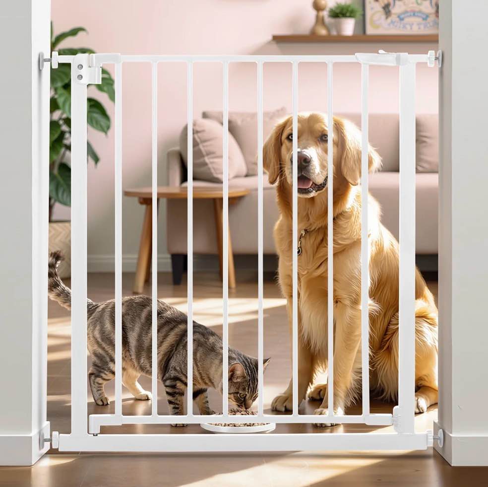 pet gate, caveen 29.5''-32.2''dog gates for stairs & doorways, gate for ages 6 to 36 months, white