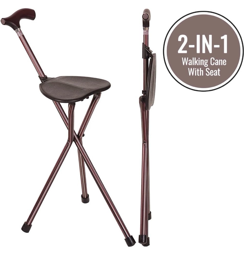 switch sticks walking stick walking cane chair quad and folding cane with seat is 34 inches tall fsa hsa eligible and supports up to 220 pounds kensington