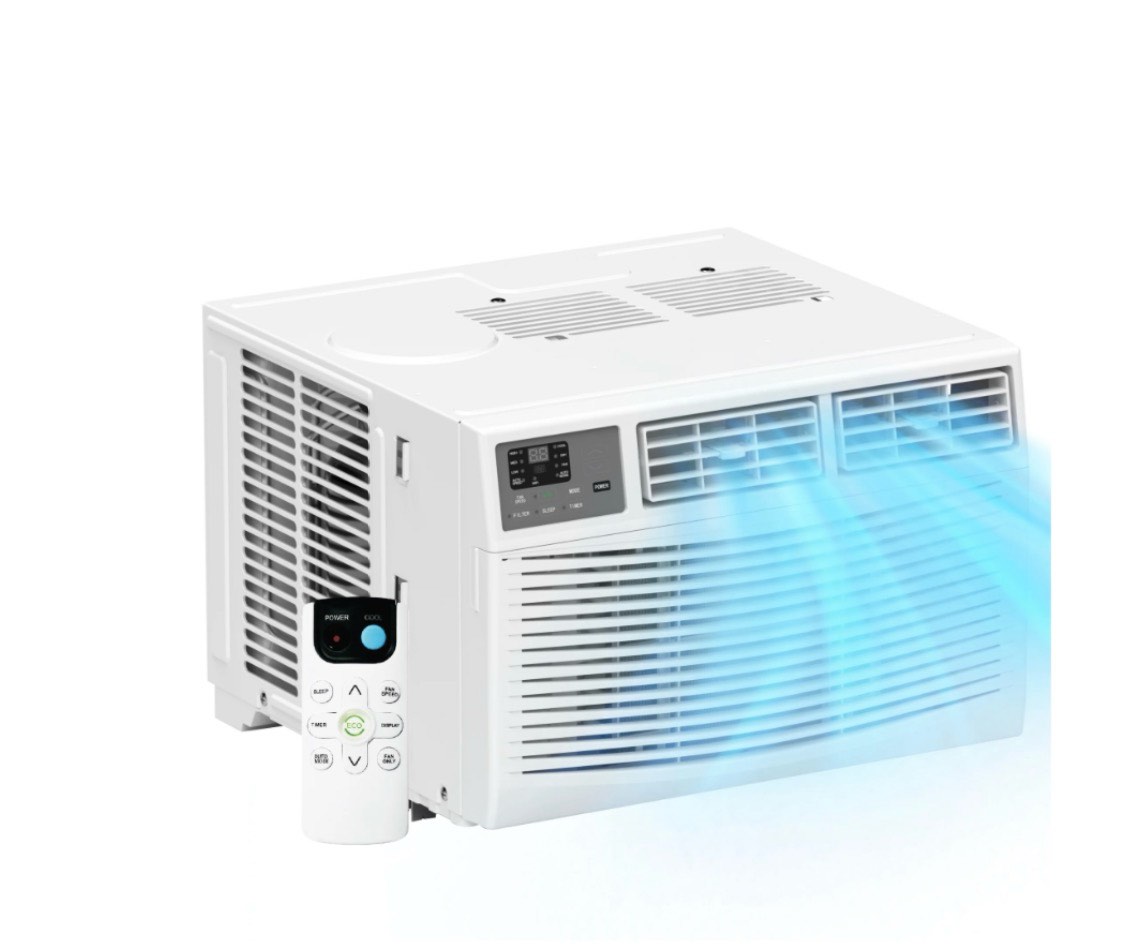 philodeco 10000 btu window air conditioner 450 sq ft. intelligent ac led display screen with remote control can be used as a dehumidifier/fan operates quietly energy-saving. timer • sleep and ec