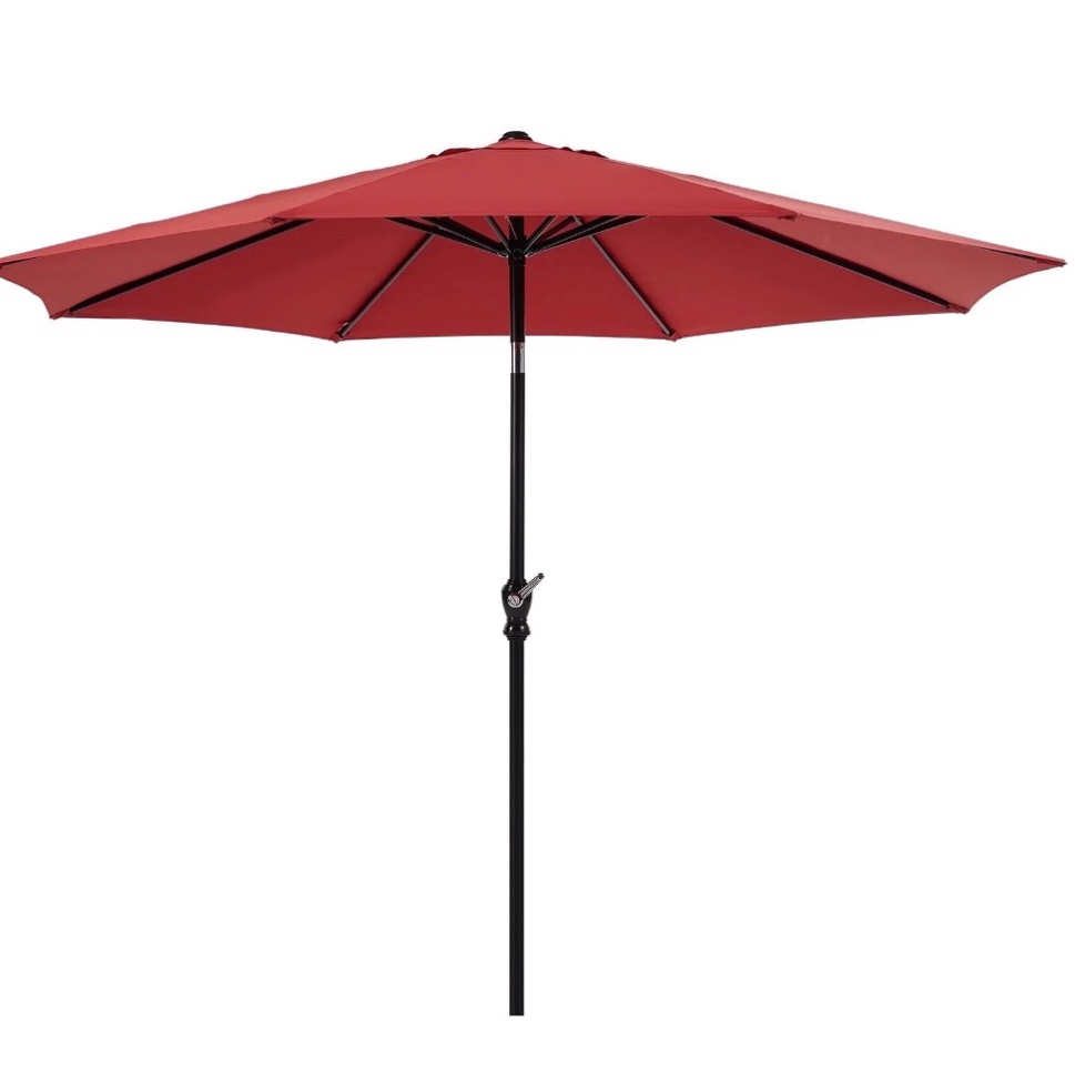 edx 9ft outdoor patio umbrella with push button tilt and crank handle, market umbrella with 8 sturdy umbrella ribs, uv protection, waterproof, red