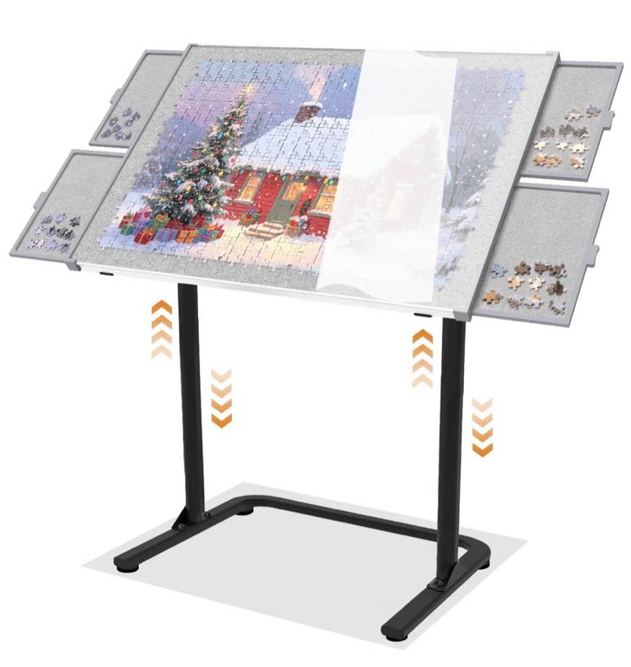 jigsaw puzzle table with drawers, puzzle board for adults with metal legs, adjustable angle & height, gift for birthday, 1500 pieces