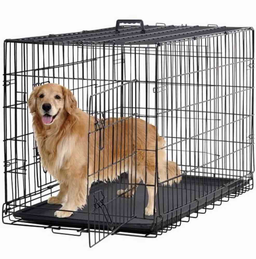 bestpet 48 inch foldable metal dog crate for large dogs  double door  divider  removable tray(black)