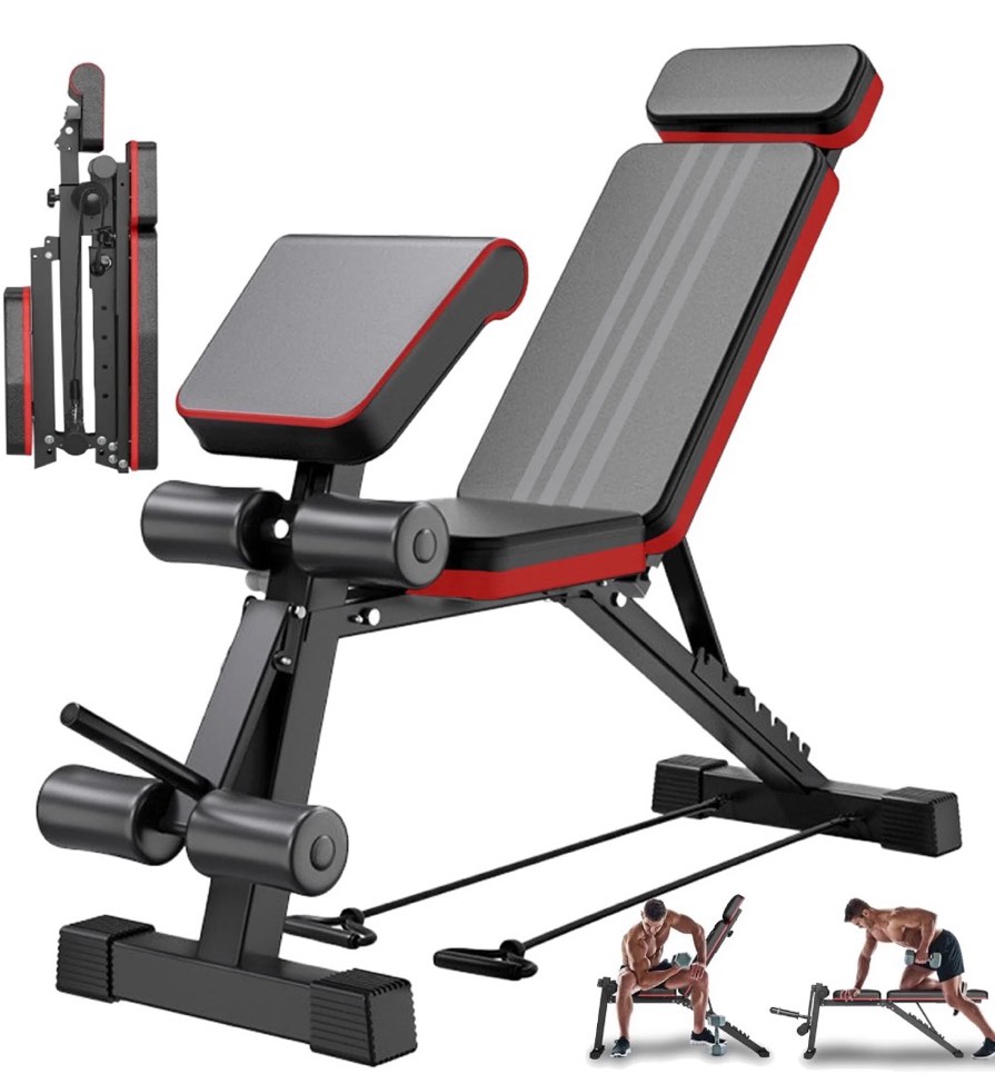 Baokaler 7 Levels Weight Bench with Extended Headrest and Leg Extension MaxWeight 770 lbs Adjustable and Foldable Workout Bench Incline & Decline Models Dumbbell Bench for Body Strength Training