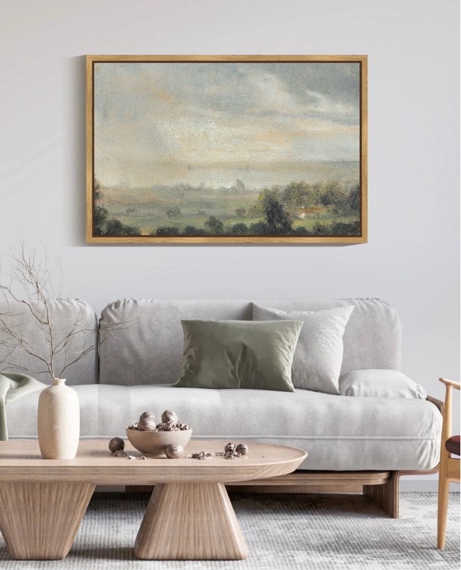 Drsoum Vintage Landscape 24x36in Brown Framed Canvas Wall Art Retro Rustic Village Prints Modern Decor