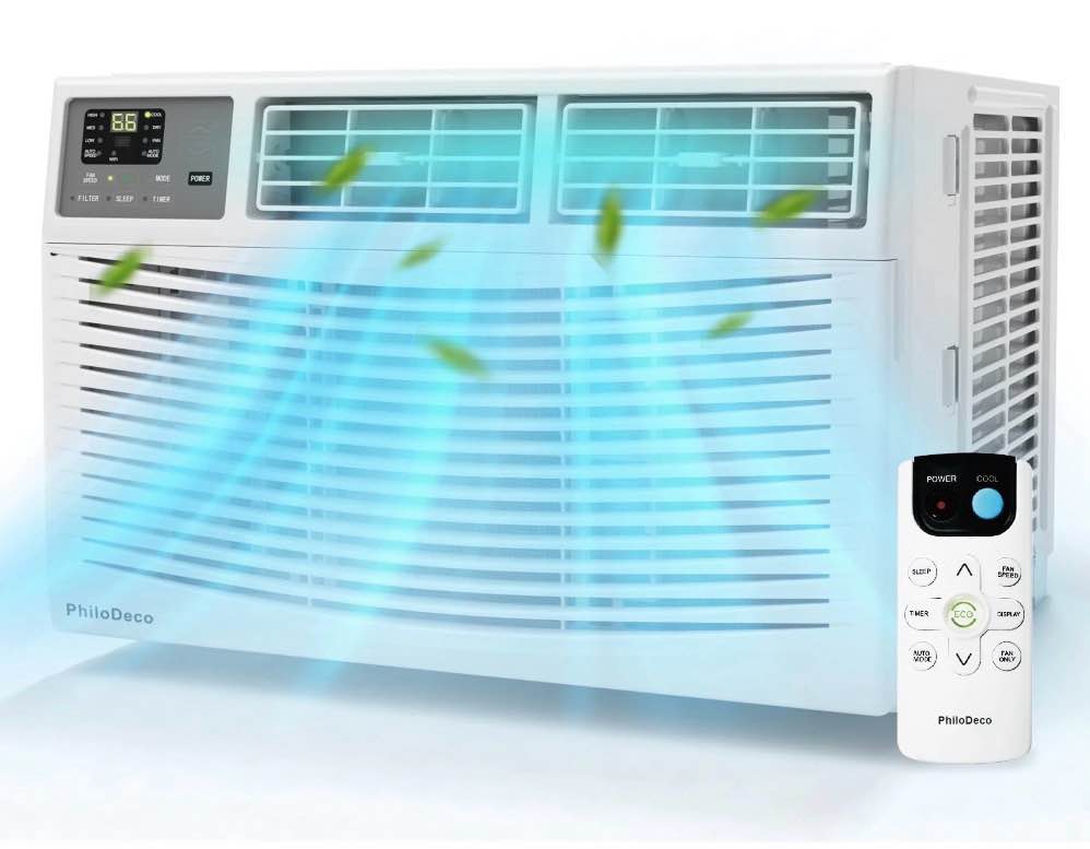 Philodeco 8000 Btu Window Air Conditioner, Cools Up To 350 Sq. Ft, 3 Fan Speeds And 4 Modes, Intelligent, Led Display Screen, With Remote Control