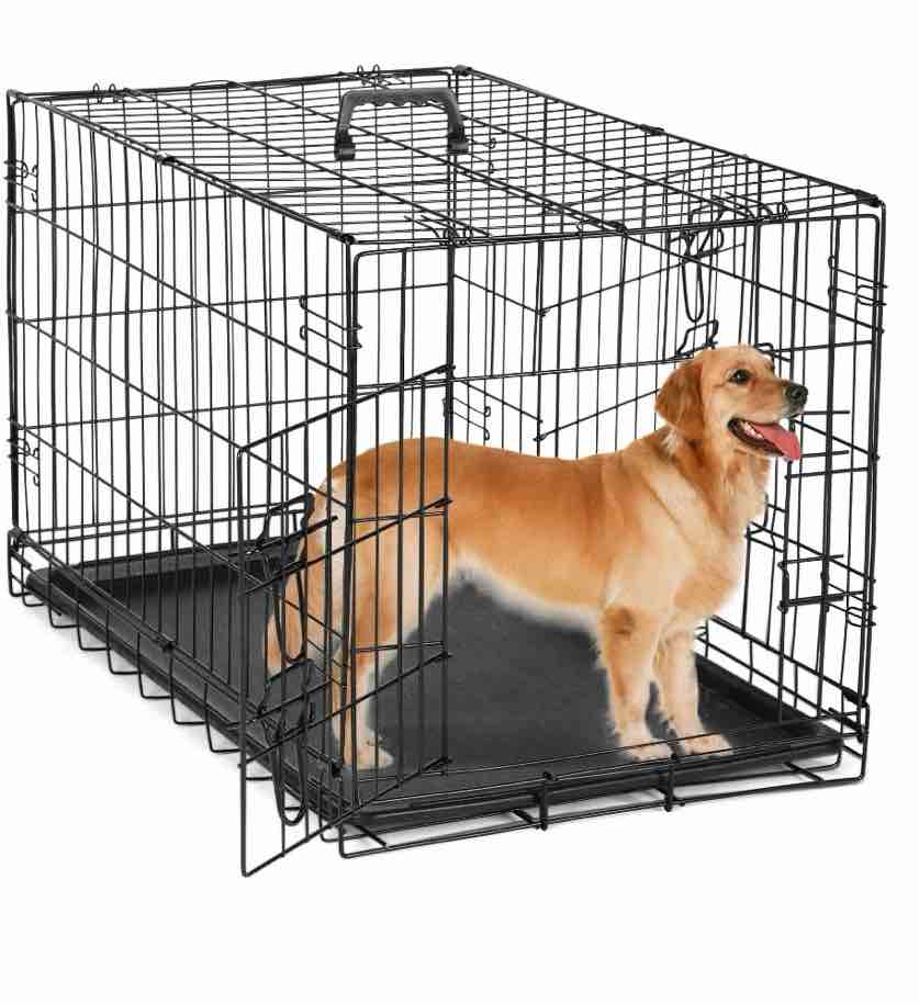 EDX Large Dog Crate with Divider Panel 42 Double Door Folding Metal Wire Dog Cage with Plastic Leak-Proof Pan Tray