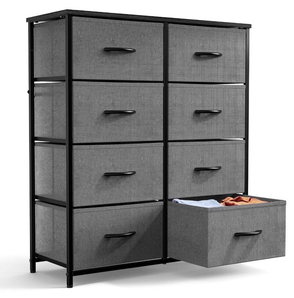 edx 8 Drawer Fabric Dresser for Bedroom, Chest of Drawer Organizer Storage Cabinet for Closet, Entryway, Grey