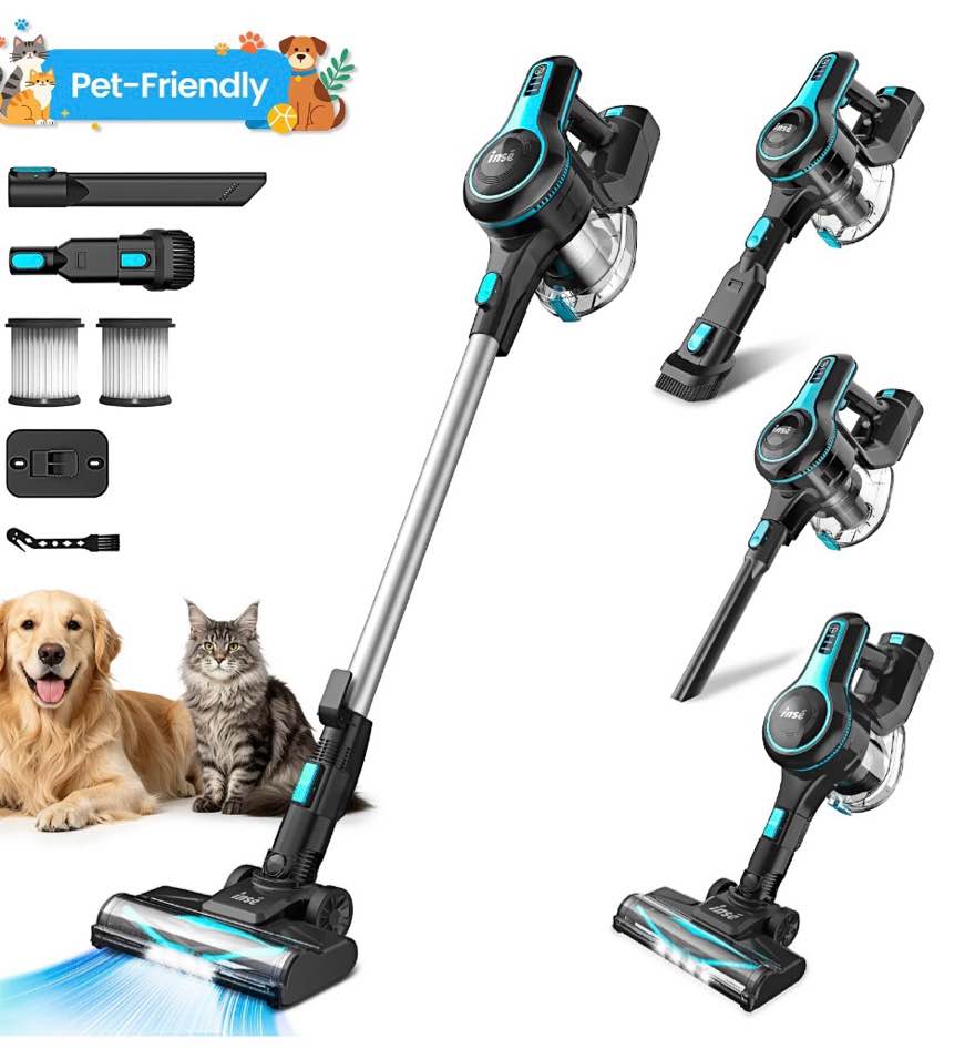 inse cordless vacuum cleaner 6-in-1 rechargeable stick vacuum lightweight for carpet hardfloor pet hair home n520 blue