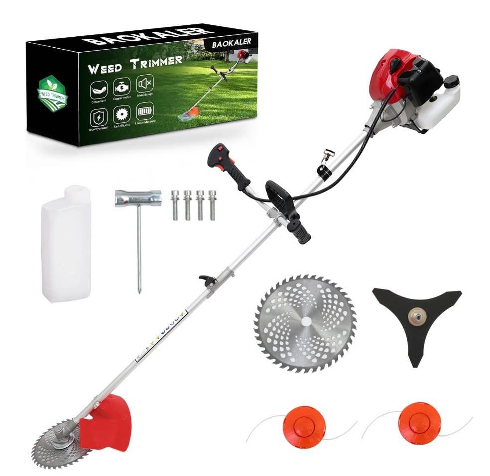 baokaler 52cc gasoline grass string trimmer  2-stroke gas powered weed eater  weed wacker with 4 detachable heads
