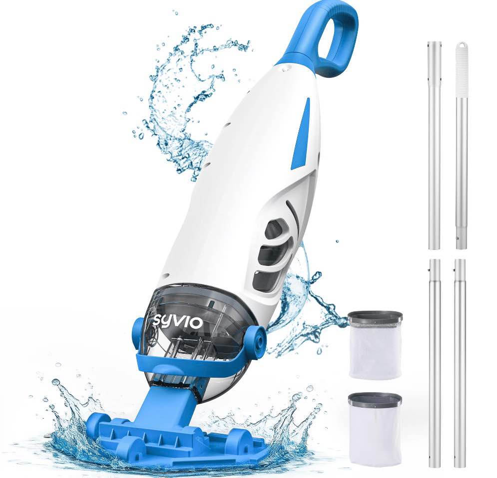 cordless pool vacuum  handheld pool vacuum for above ground inground pools  spas and hot tubs  60-minute runtime  powerful suction up to 18.5 gallons/min  efficient leaf and debris removal