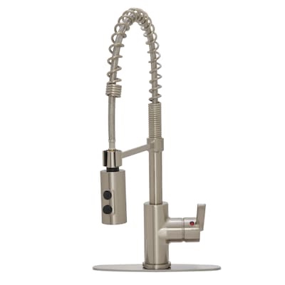 project source flynt stainless steel single handle deck-mount pull-down kitchen faucet with sprayer (includes deck plate)