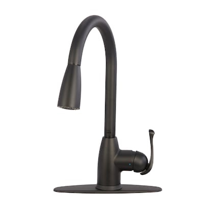 Project Source Tucker Matte black Single Handle Deck-mount Pull-down Kitchen Faucet with Sprayer (Includes Deck Plate)