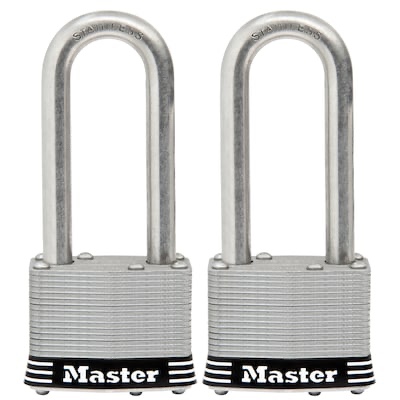 master lock stainless steel outdoor keyed padlock, 2-in wide x 2-1/2-in shackle 2 -pack