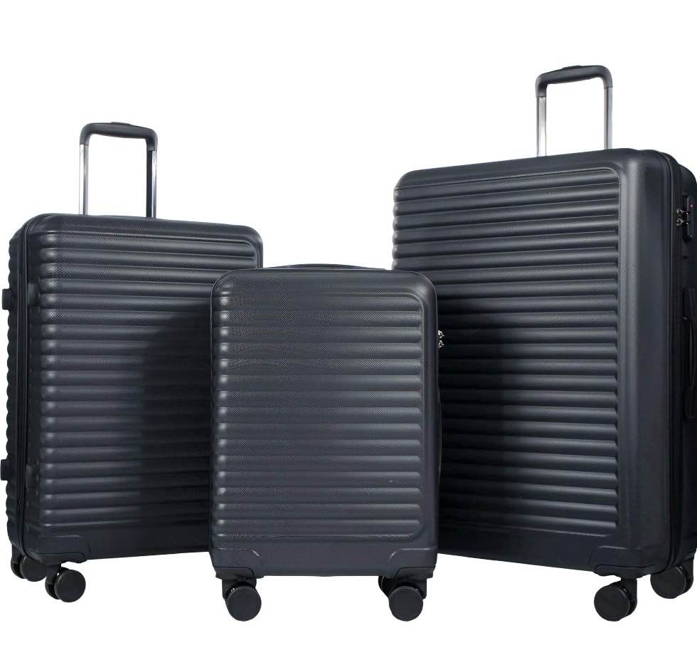 travelhouse 3 piece hardside luggage set hardshell lightweight suitcase with tsa lock spinner wheels 20in24in28in.(black)