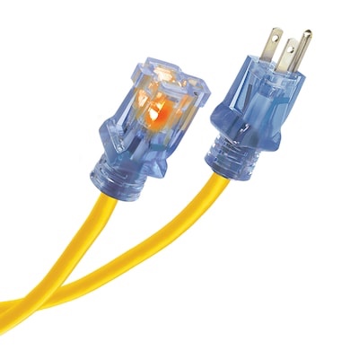 utilitech 100-ft 12 / 3 heavy duty 3 prong yellow outdoor extension power cord