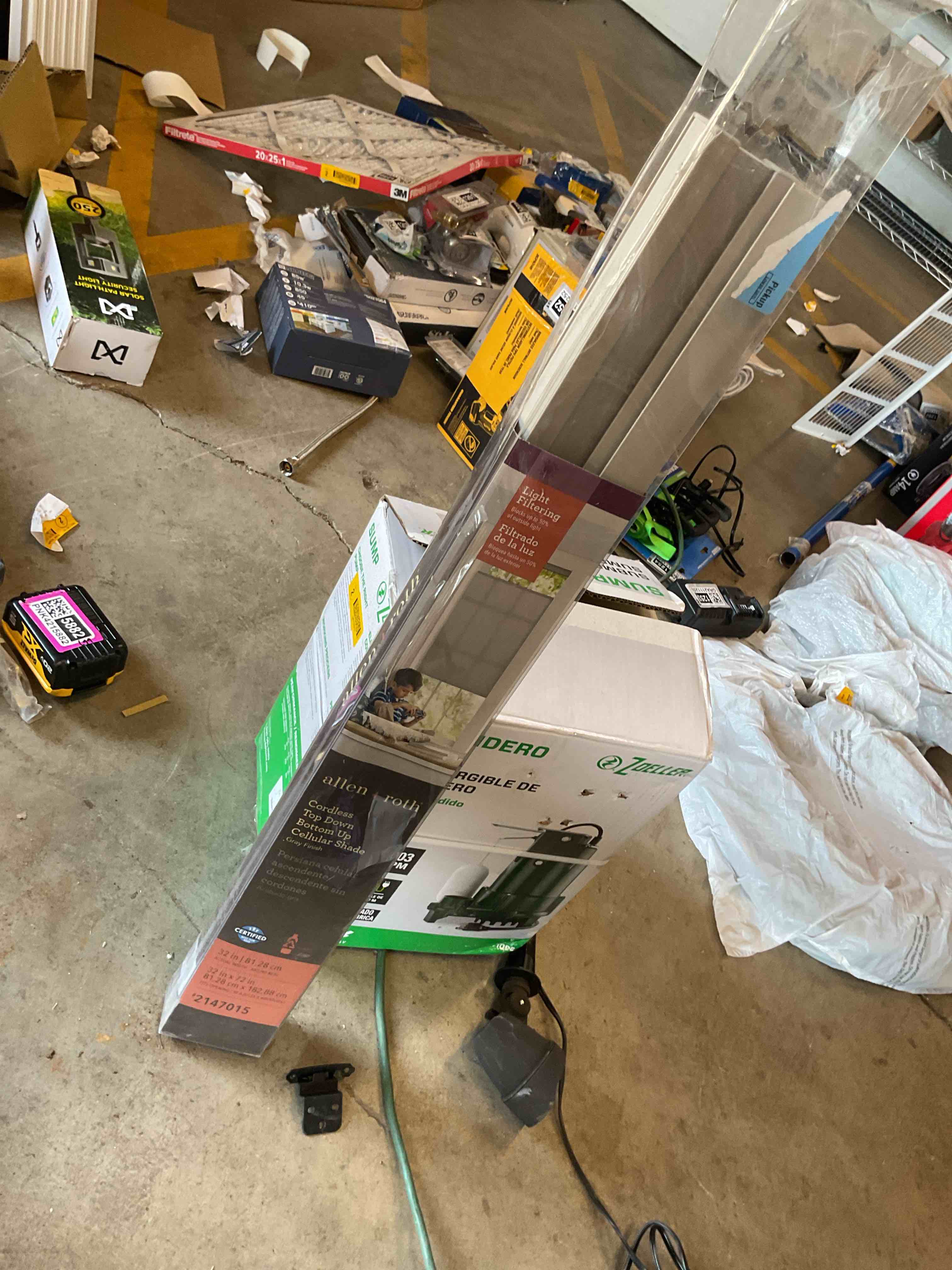 Condition photo showing Good Condition for allen + roth top down bottom up 32-in x 72-in gray light filtering cordless top-down/bottom-up cellular shade