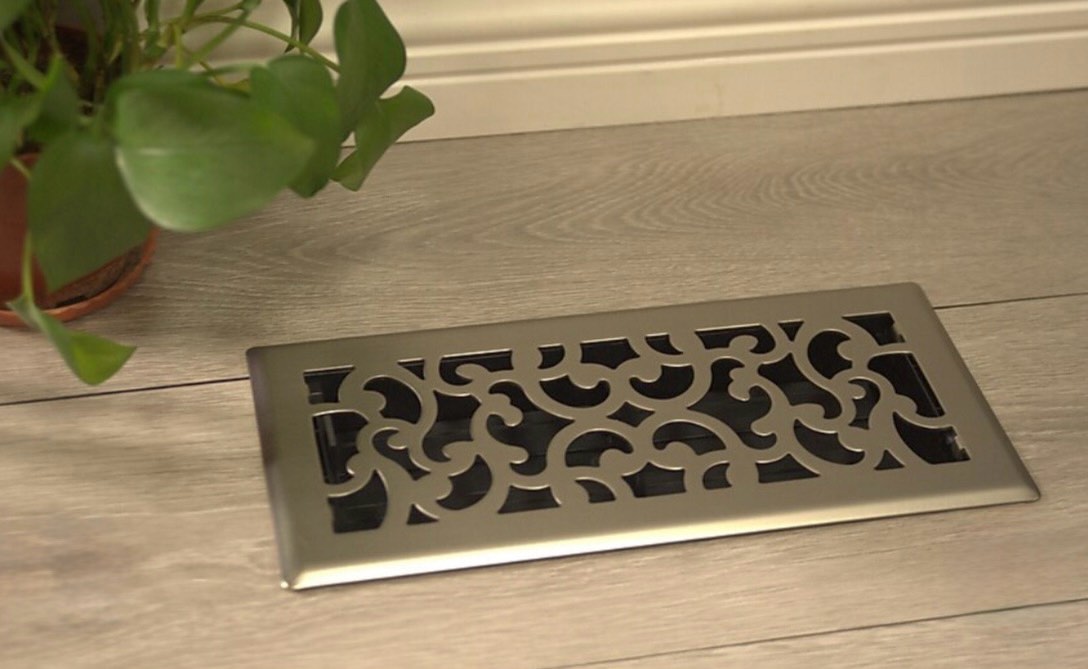 allen + roth 6-in x 10-in Maximum airflow Steel Satin Nickel Savannah Design Floor Register