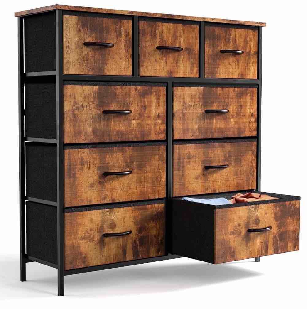 edx 9 drawer fabric dresser for bedroom, chest of drawer organizer storage cabinet for closet, entryway, rust brown