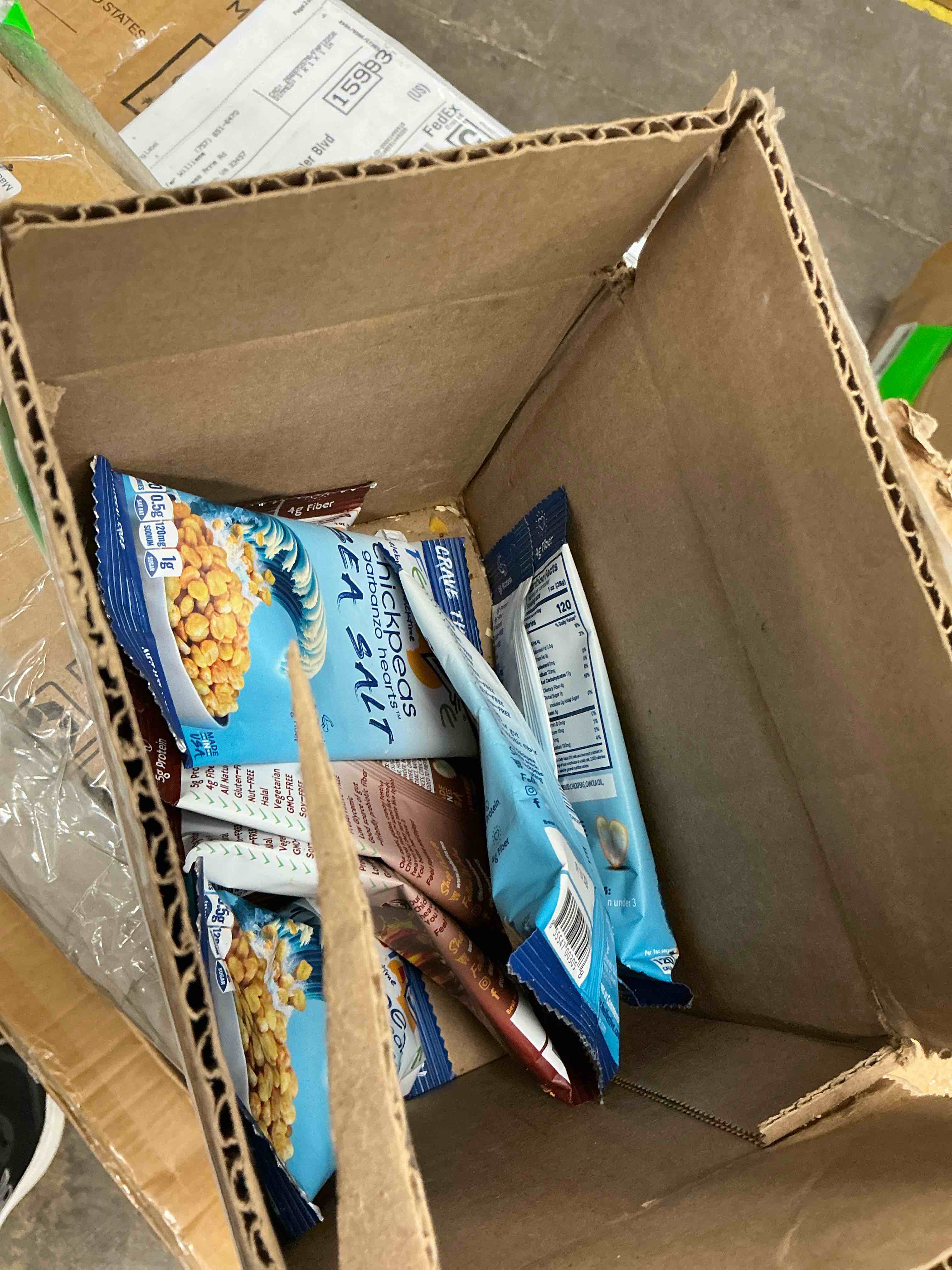 Condition photo showing New/Like New for snack festive roasted chickpeas –7 pack  (4 each of 2 flavors: sea salt, honey bbq) nut free, non-gmo vegan soy-free