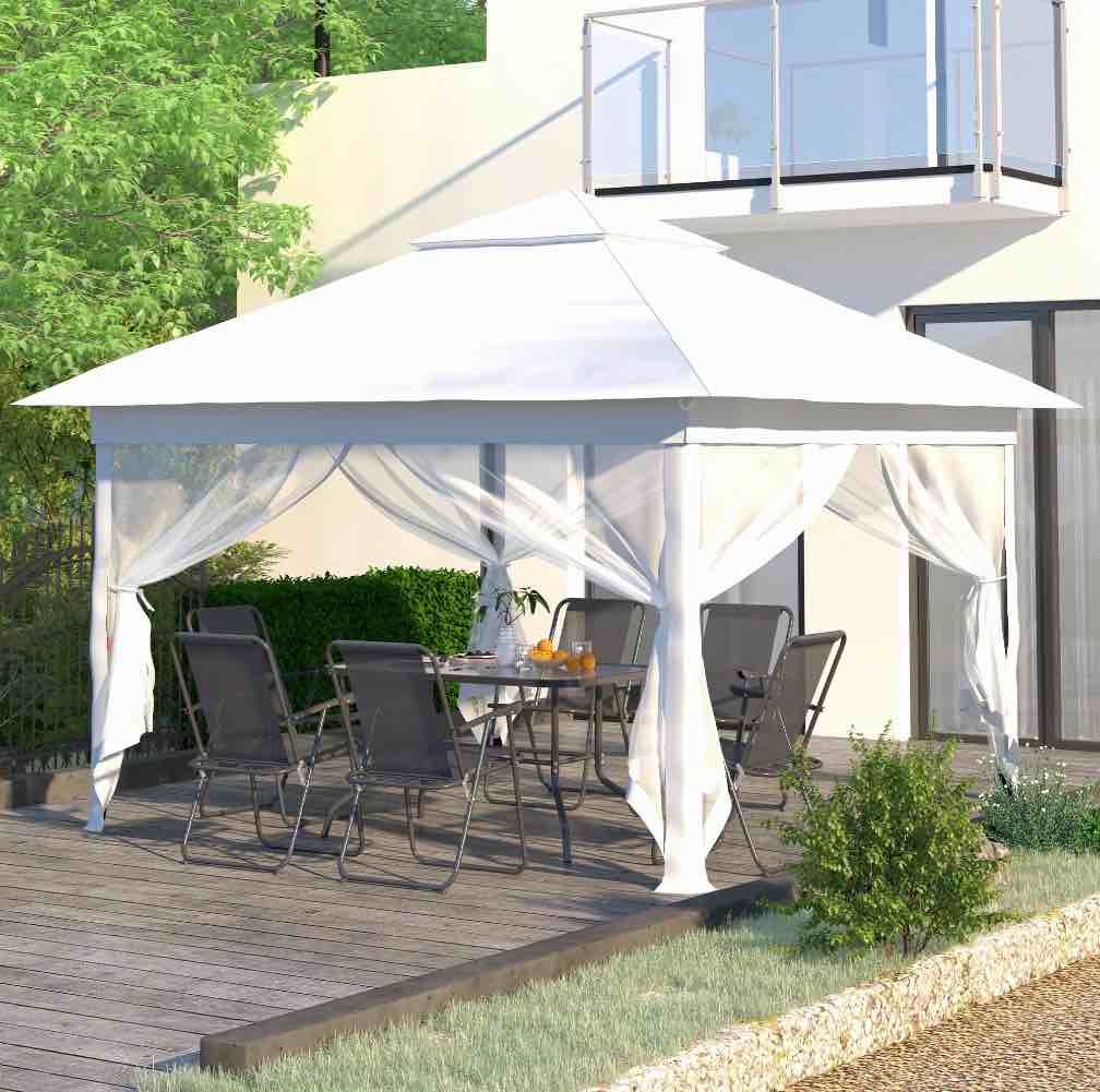 Condition photo showing New/Like New for ainfox 11x11 ft outdoor patio pop up canopy gazebo with heavy duty frame, mosquito netting & uv protection,white