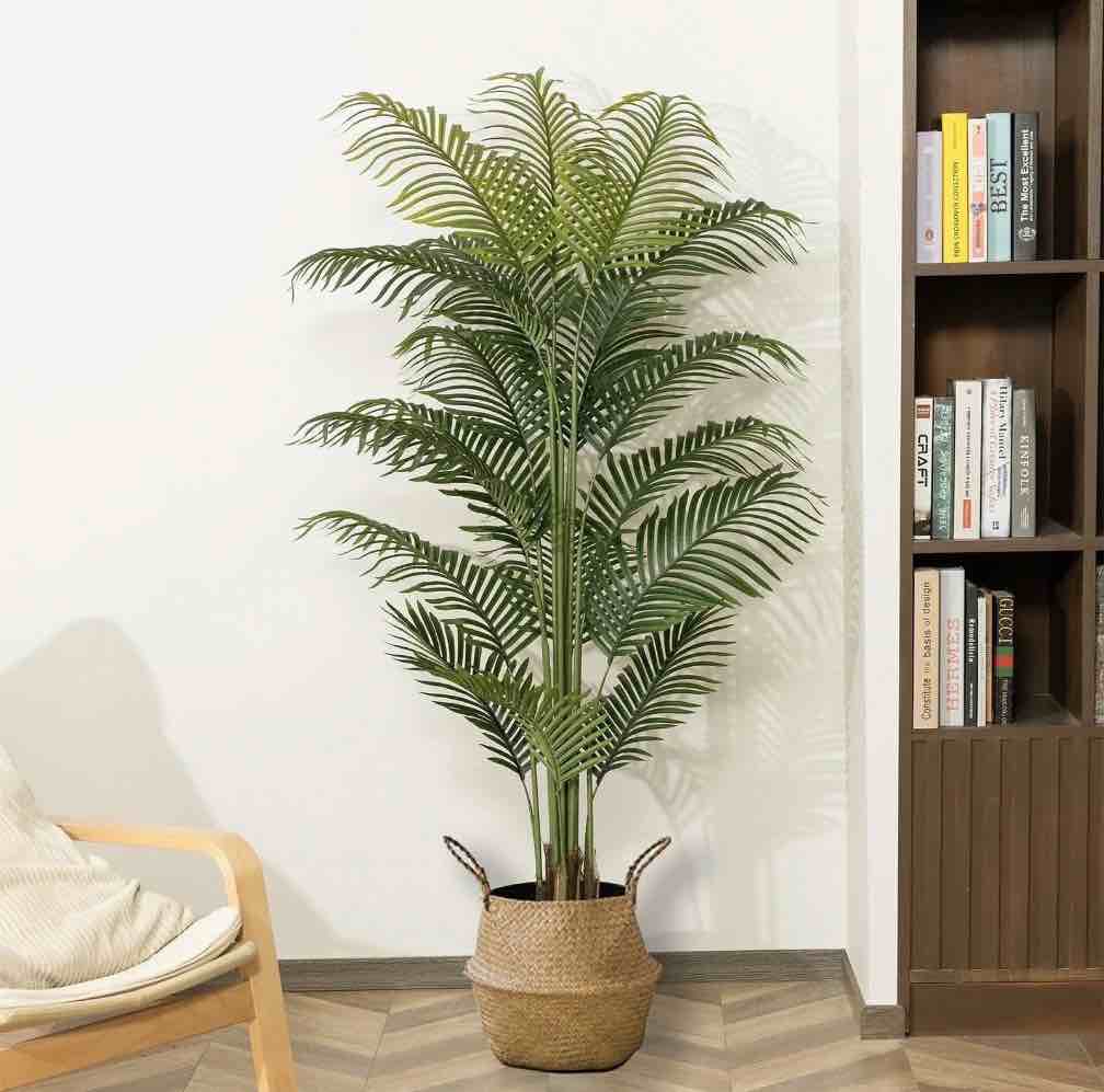 susuzi artificial plants, 6ft fake palm tree, pre potted faux greenery tree for home decor office house living room indoor outdoor 6 foot
