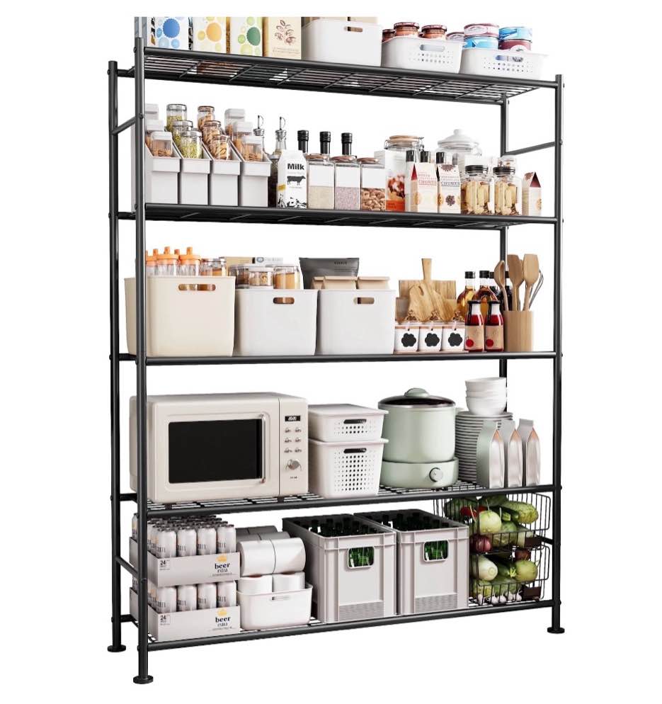 sakugi 5-tier heavy duty wire shelving unit,47.2" × 12.6" × 60.3" inches, 1500 lbs capacity, black
