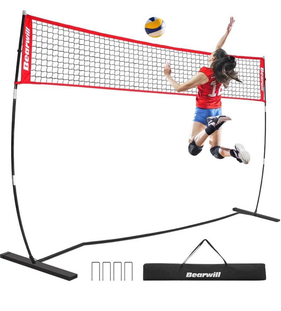 Volleyball Net, 12FT Portable Volleyball Net for Backyard, Freestanding Volley Ball Set Height Adjustable with Carry Bag, Volley Ball Practice Nets Training Equipment for Indoor and Outdoor