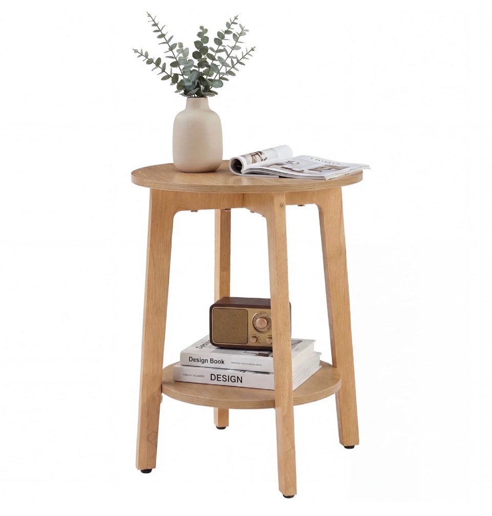 CONCETTA Bedside Nightstand, 2-Tier Round Side Table with Tapered Legs, Small End Table for Bedroom, White Wood