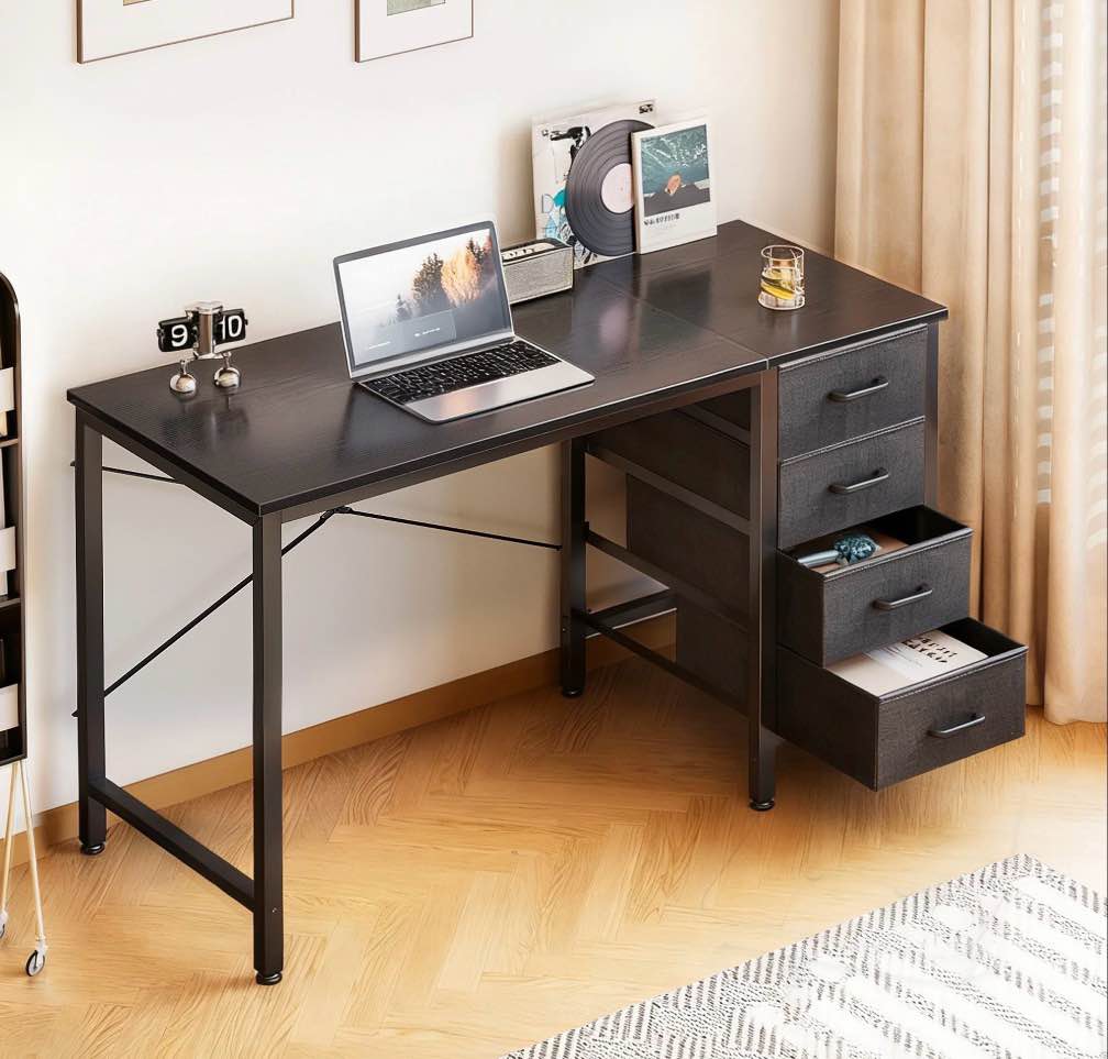 Casacomoda Computer Desk with 4 Storage Drawers , Writing Desk for Home Office, Study Work Table for Bedroom and Small Space, Black