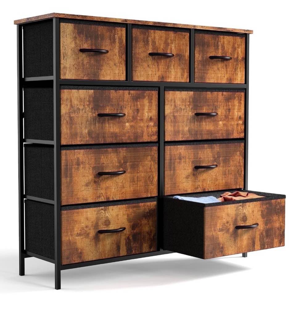 ZUNMOS 9 Drawer Fabric Dresser for Bedroom, Chest of Drawer Organizer Storage Cabinet for Closet, Entryway, Rust Brown
