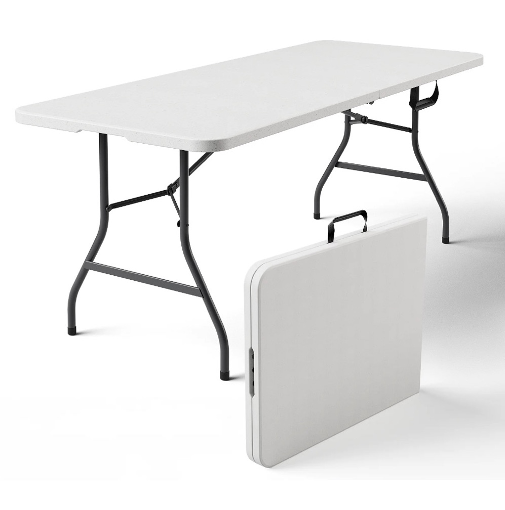 HaiCube 6FT Folding Table, Heavy Duty Portable Table, Waterproof HDPE, Foldable for Picnic, Party, Camping, Dining, BBQ, Indoor & Outdoor, White