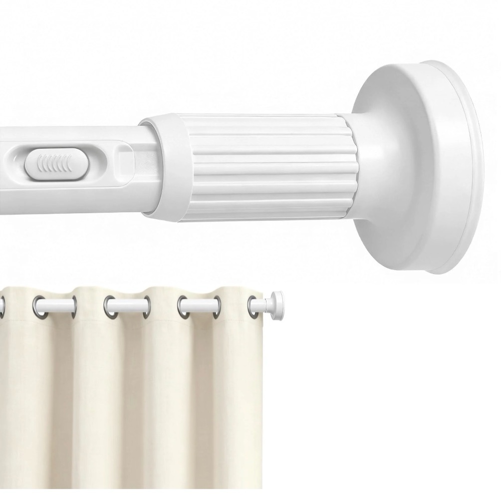 VEGCOO One-Click Tension Curtain Rod, No Drill Adjustable Spring Rod, 39-137 Inches Extra Long, Rustproof Steel for Patio Outdoor Bathroom Window,  White