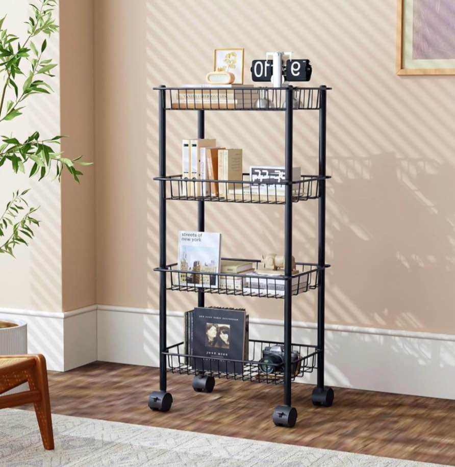 Mainstays Rolling 4-Tier Metal Adult Laundry Basket Sortor Cart  black 