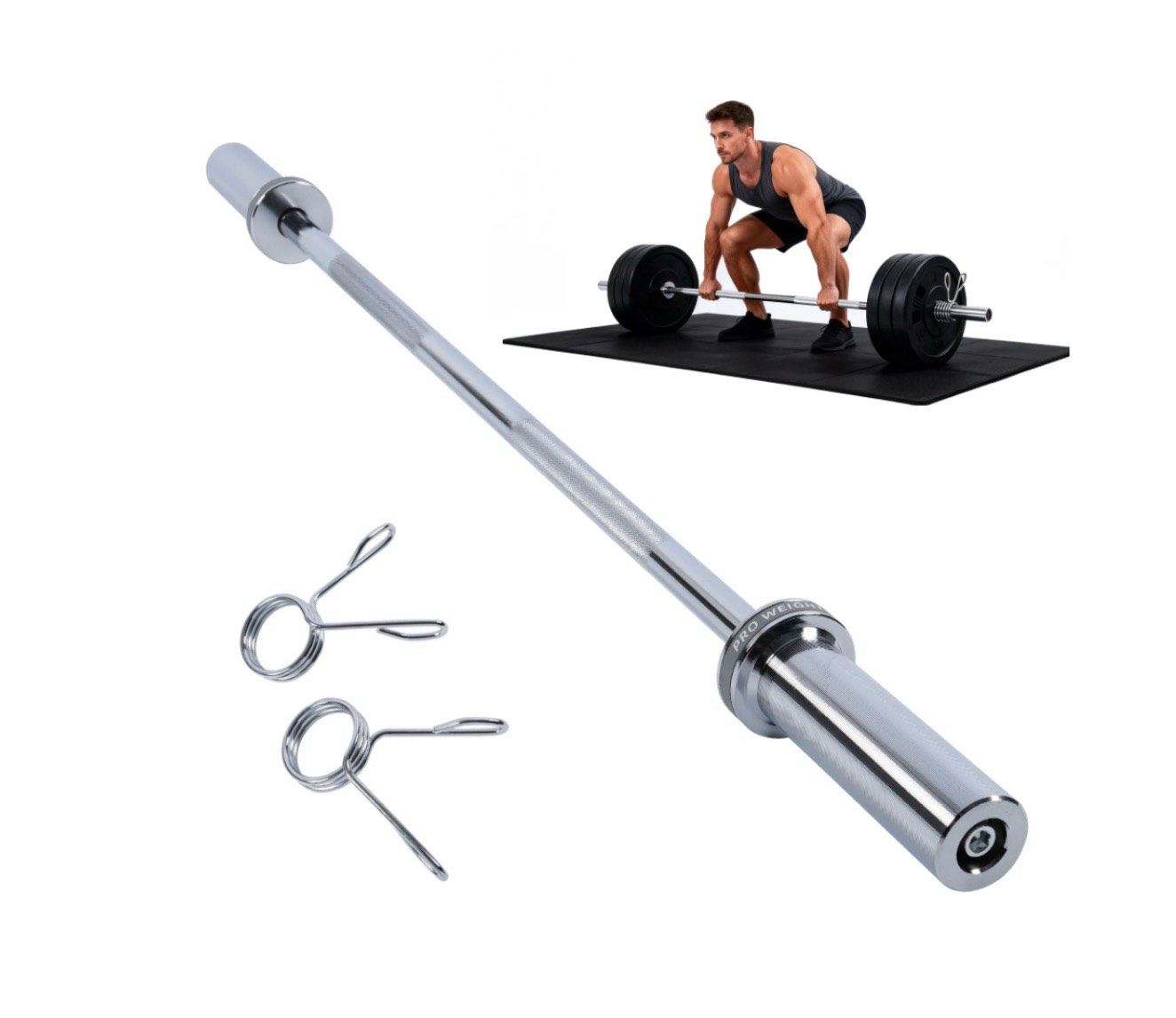 IAJXWI Barbell Bar  4 ft Weightlifting Straight Bar for Gym  Home Exercise  2 Barbell Clamps