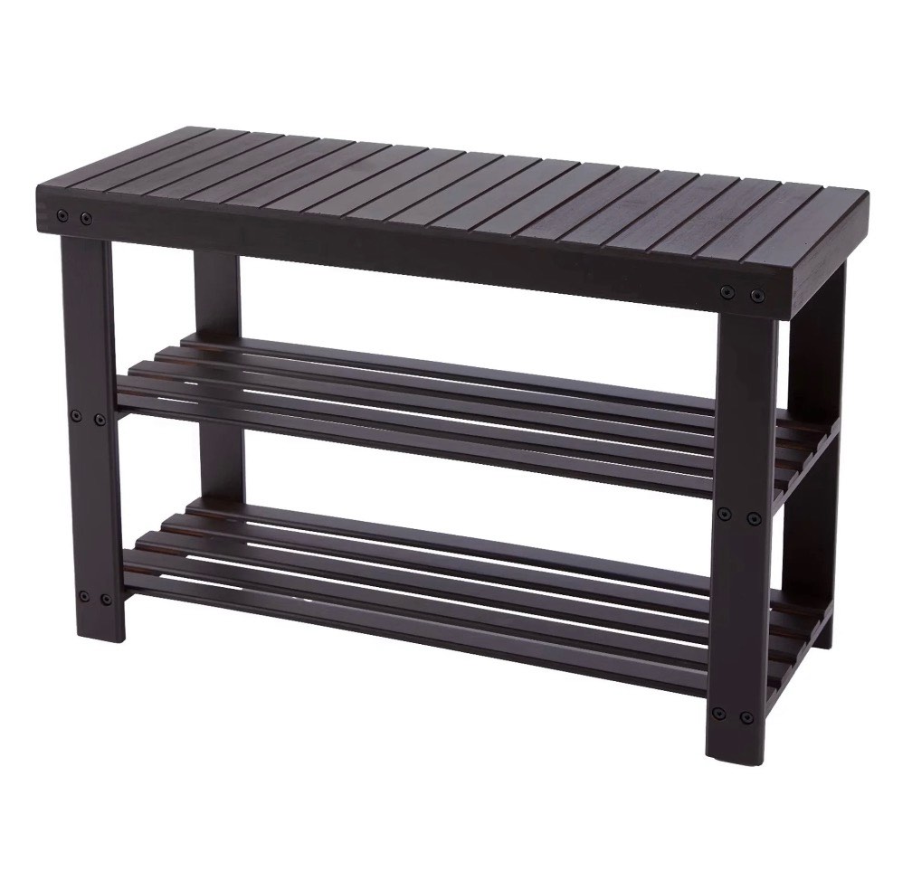 ZUNMOS 3-Tier Bamboo Shoe Rack Bench  11.3 x 27.6 x 17.8 Inches Compact Storage Organizer with 286lb Capacity for Entryway  Bedroom and Living Room  Brown