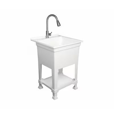 Project Source 24-in x 24-in 1 -Basin White Freestanding Utility tub with Drain with Faucet