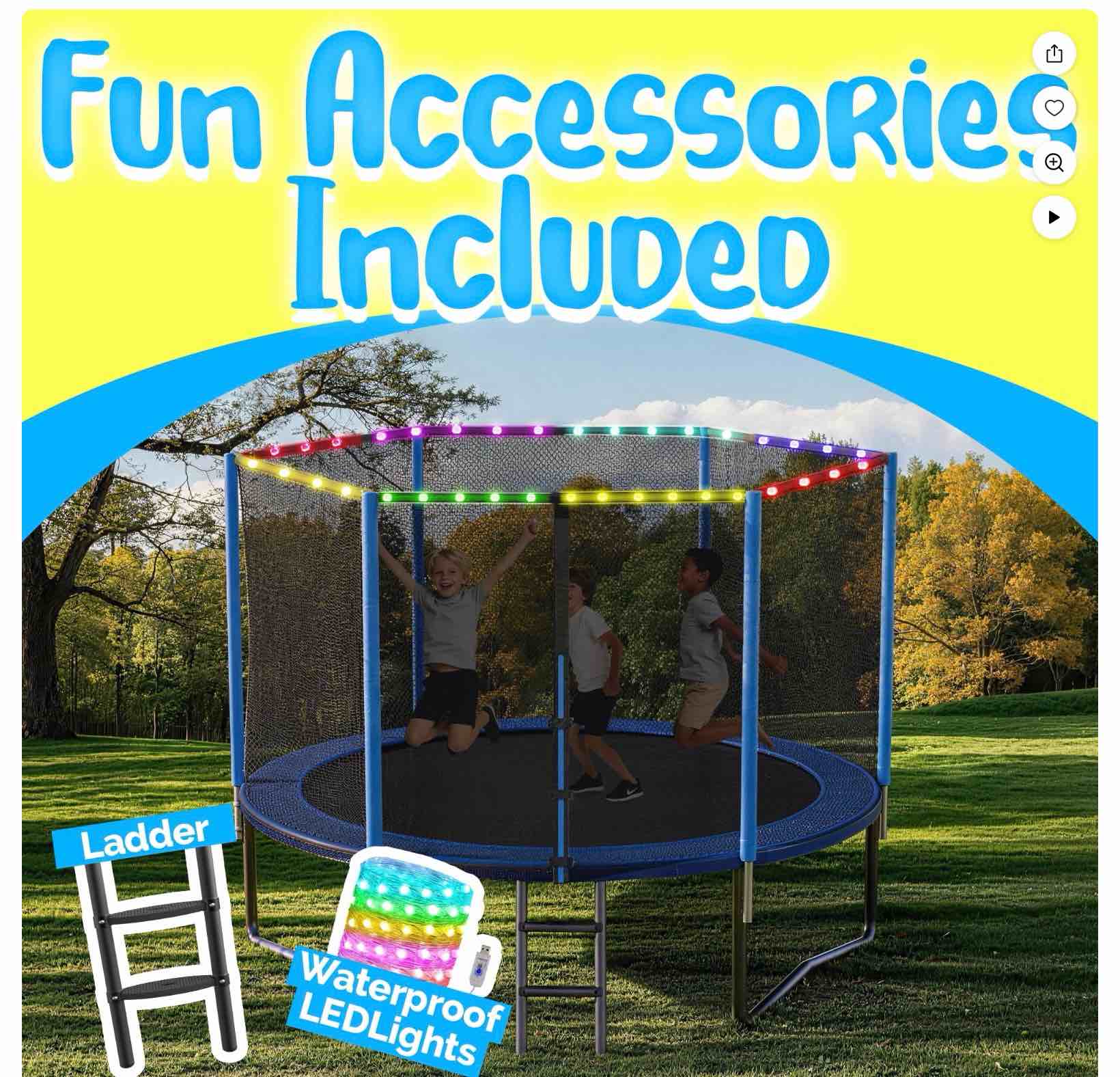 Condition photo showing Good Condition for yorin trampoline for 2-3 kids, 8ft trampoline for adults with enclosure net, ladder, light, 800lbs weight capacity outdoor round recreational trampoline, heavy duty trampoline