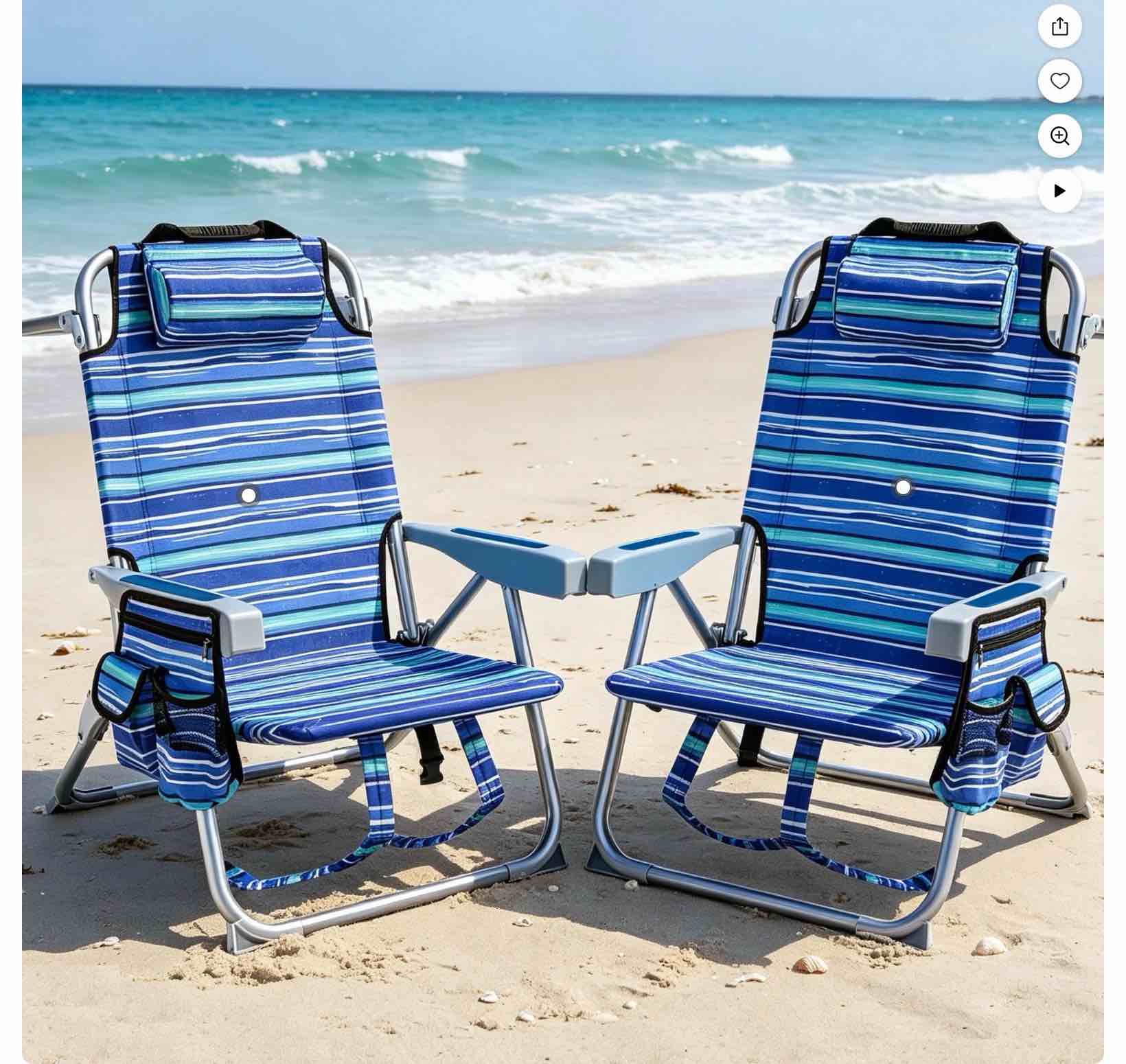 gvdv backpack beach chair set of 2, portable folding beach chair with cup holder and towel bars, 4-position adjustable reclining chair for beach, camp, outdoor