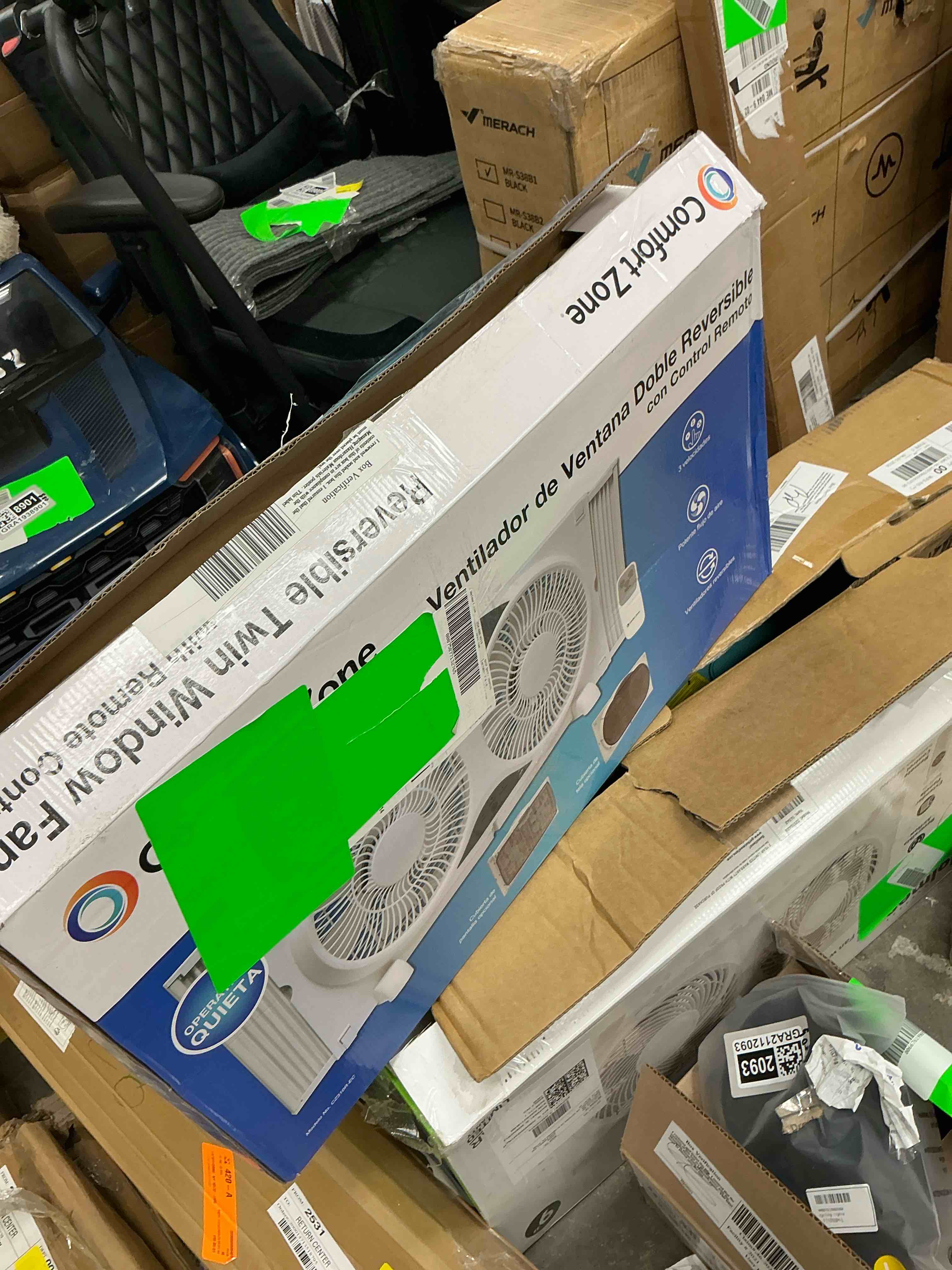 Condition photo showing New/Like New for comfort zone 9 reversible twin window fan with remote control white