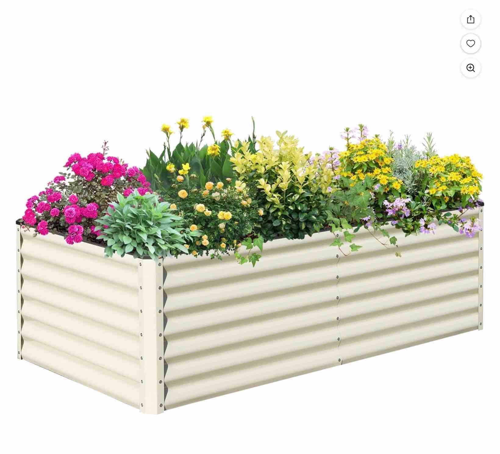 snugniture 6x3x2 ft galvanized metal raised garden bed, large outdoor planter box for vegetables & flowers, white