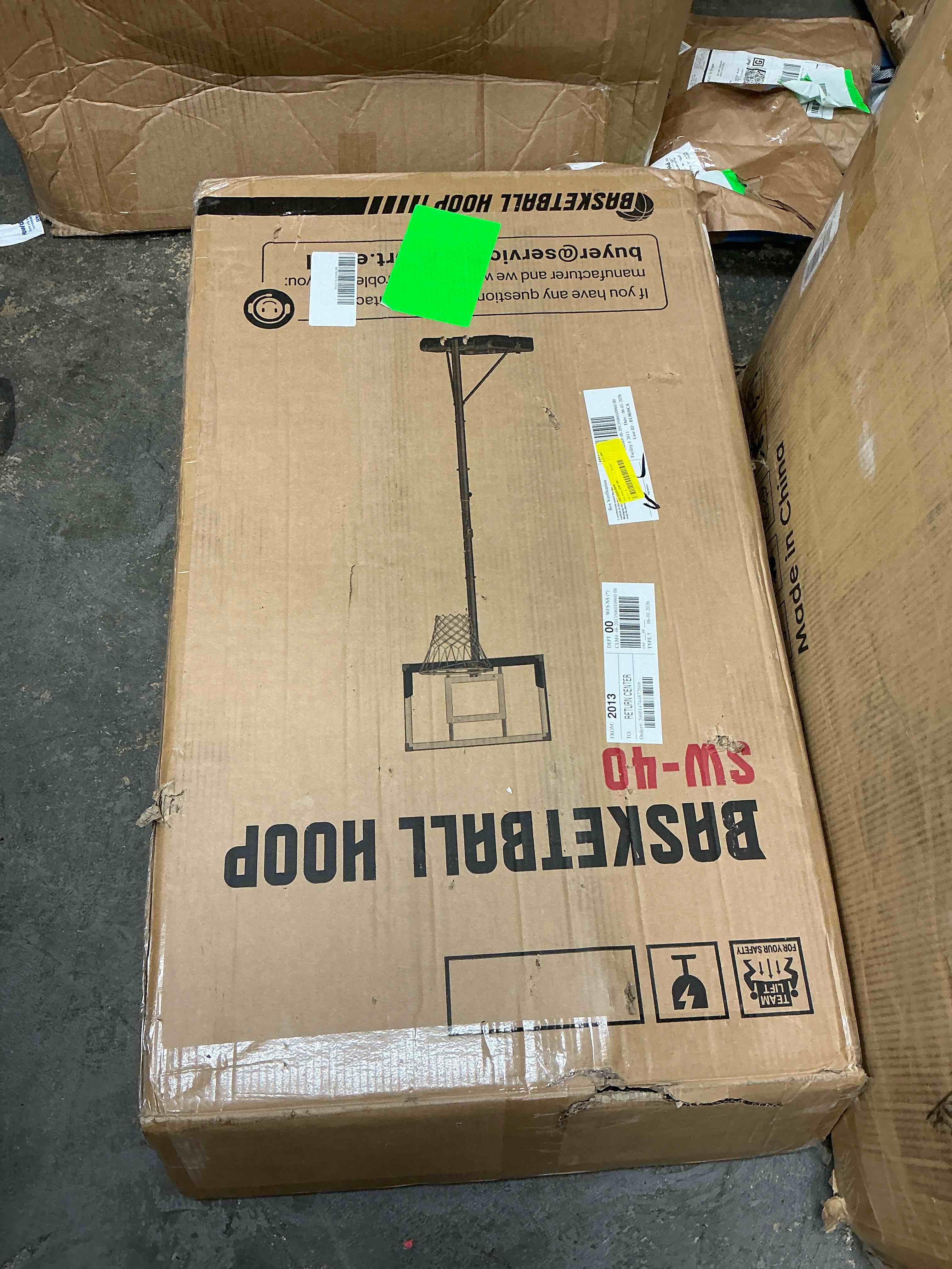 Condition photo showing New/Like New for seray adjustable basketball hoop for kids, teens & adults, 3.3 to 10 feet height, 40 inch backboard, portable with 2 wheels, indoor/outdoor use