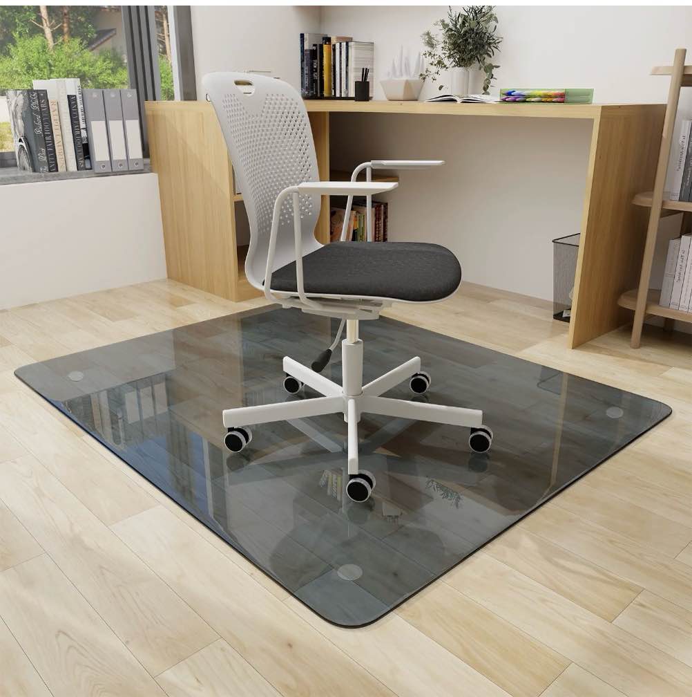 beautypeak 36" x 46" tempered glass office chair mat for carpet or hard floor protection, gray
