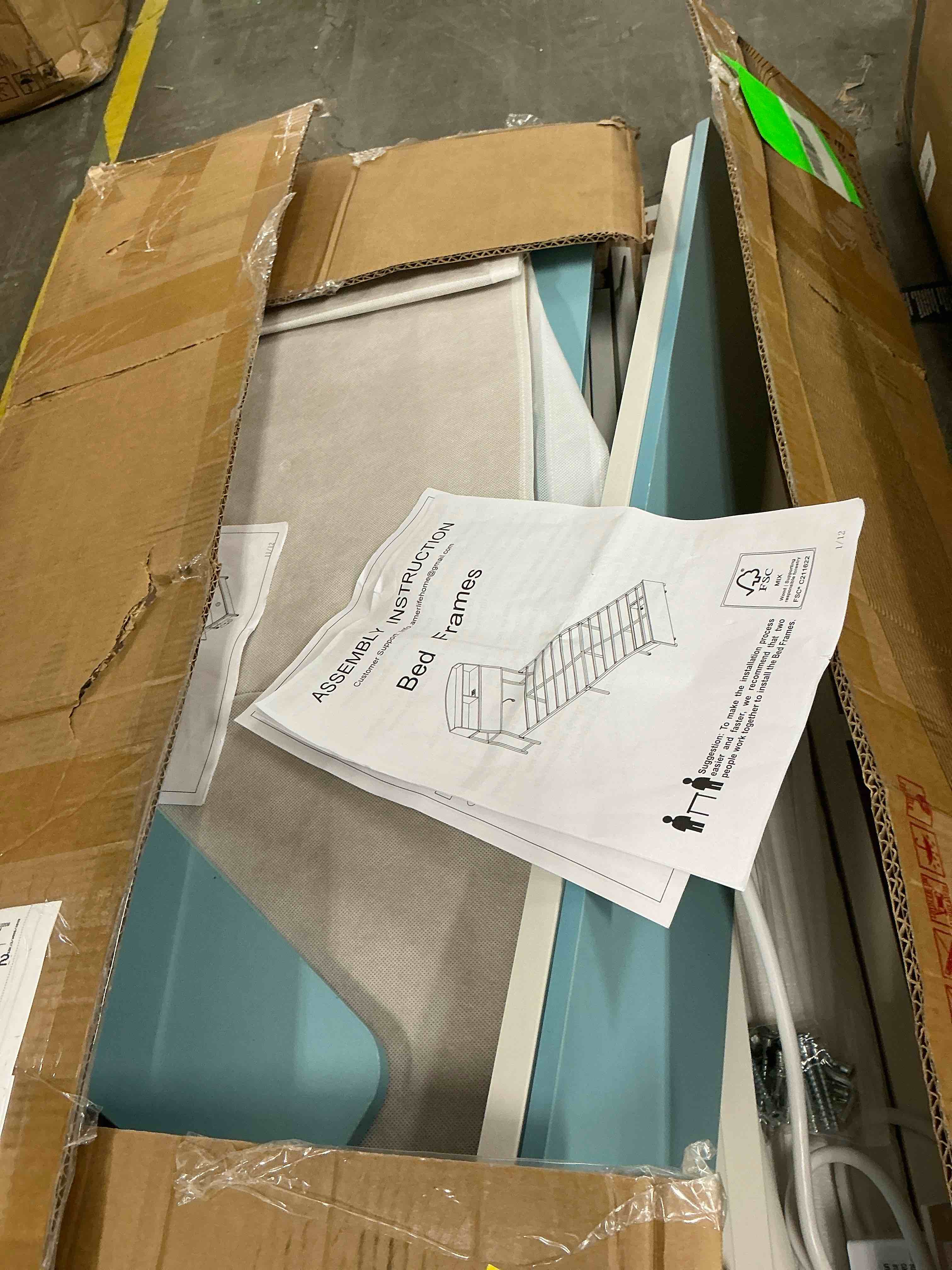 Condition photo showing Good Condition for twin bed frame with smart storage headboard & drawer, 3-in-1 usb charging station, no box spring required, non-slip design, perfect for kids, teens, or guest room (no door white blue, twin)