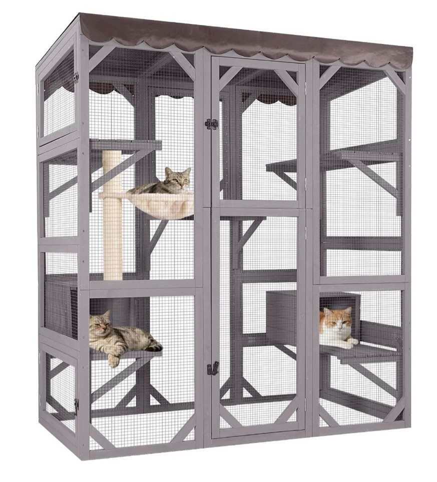 Condition photo showing New/Like New for aivituvin catio outdoor cat enclosure large cat house for multiple cats walk in cat cage with tarp roof 70"