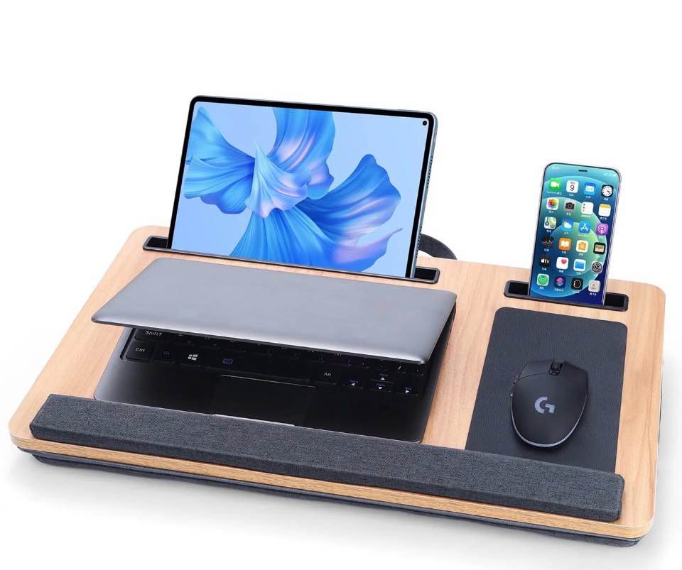 Coliware Lap Desk  21.6 inch Laptop Desk with Dual Cushion Device Ledge Mouse Pad Phone - Wood Grain