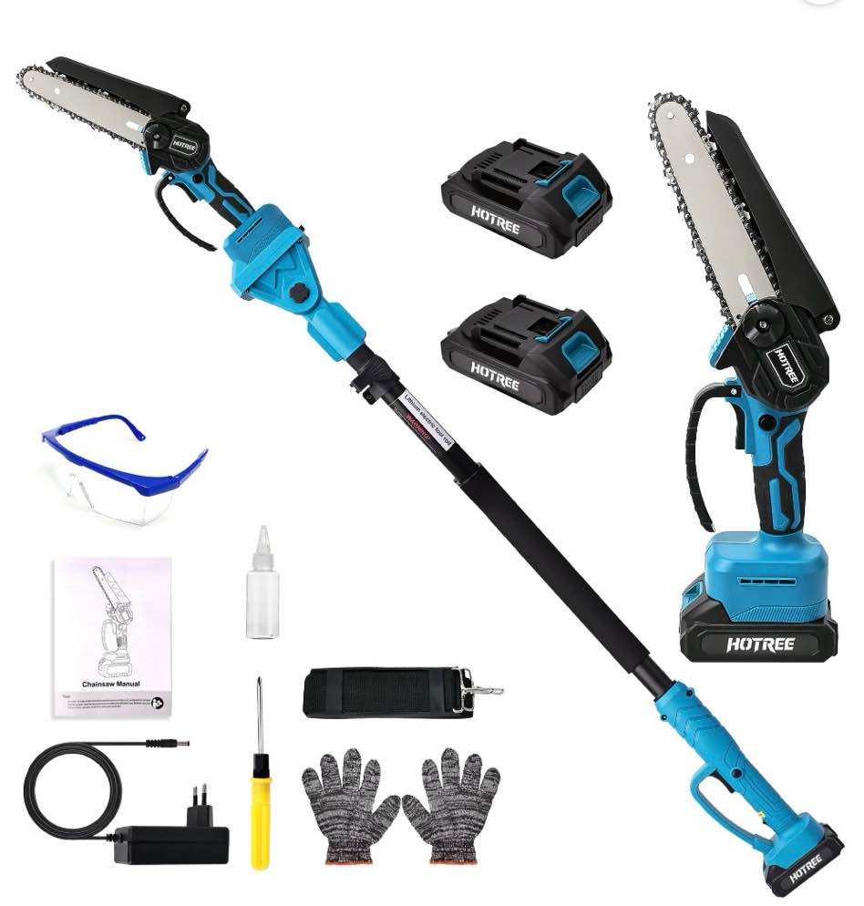 HOTREE 2 in 1 Cordless Pole Saw, 6-inch Pole Chainsaw Mini Handheld Chainsaw, 15 ft Extension Pole Saw for Effortless Tree Trimming