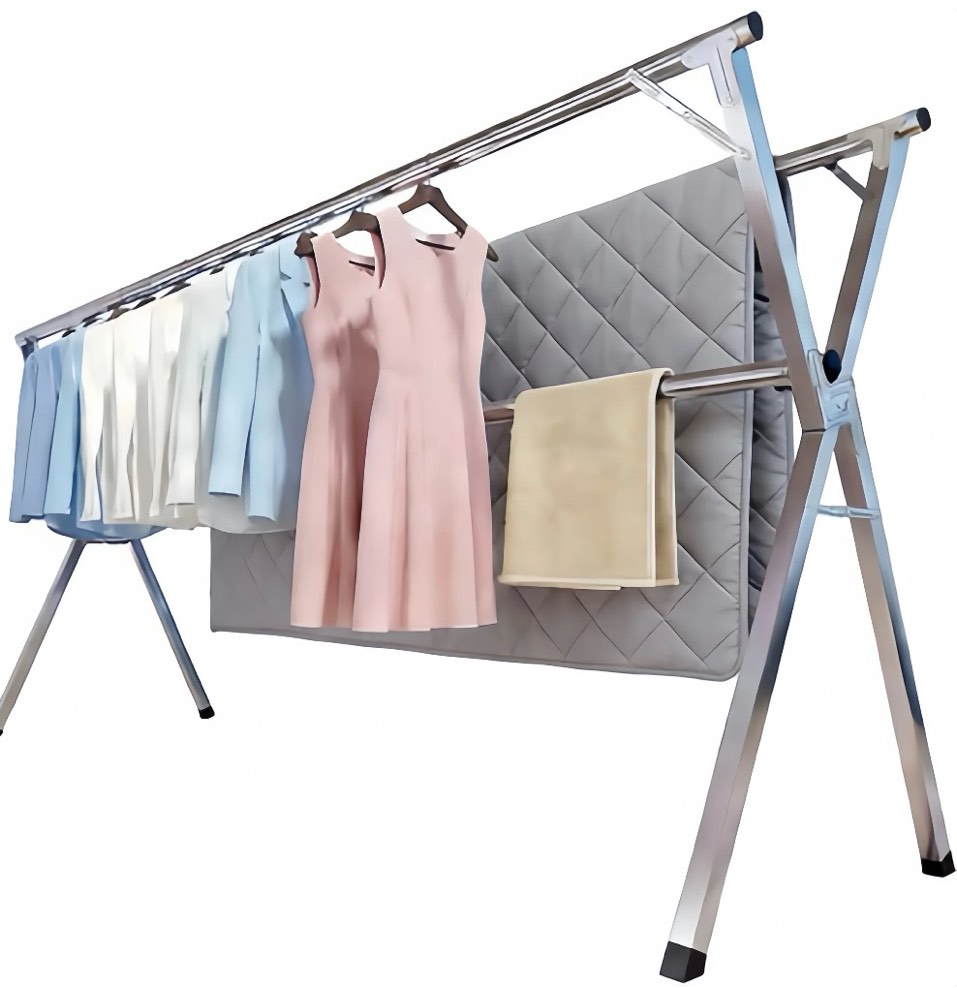 79 inches clothes drying rack, adjustable & foldable laundry drying rack for outdoor indoor, stainless steel garment rack with 20pcs windproof hooks, silver