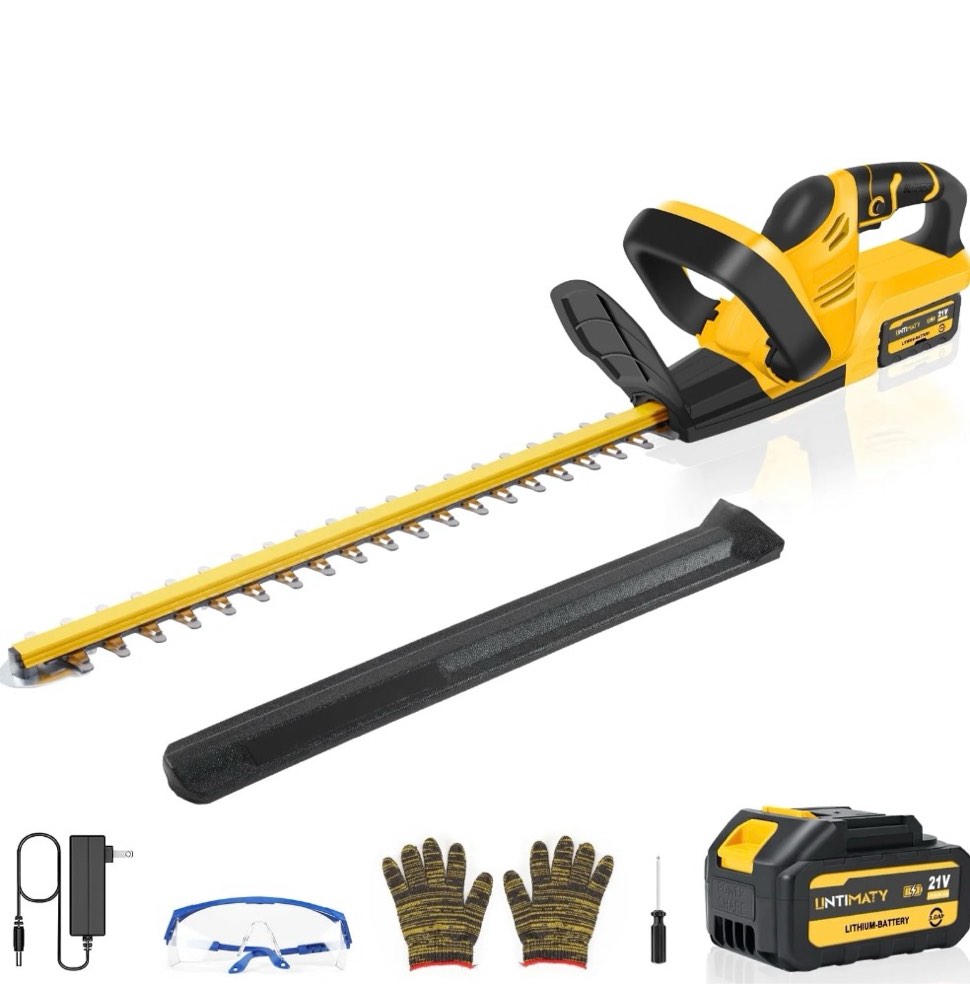 hedge trimmer cordless, untimaty 21v electric bush trimmer with 20" double action blade, double safety handle, 3.0ah battery and charger, for shrub cutting, trimming